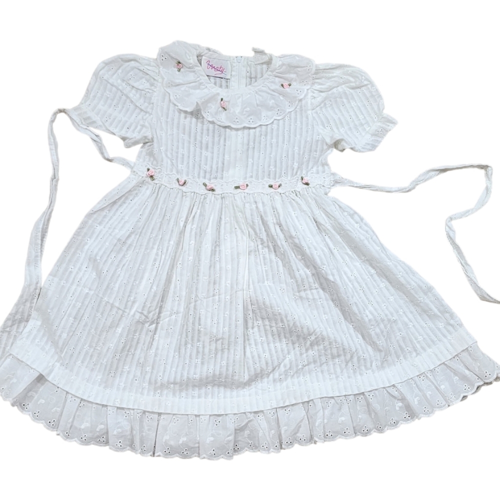 Vintage Maty Dress Eyelet White Tie Back Short Sleeve Size 6